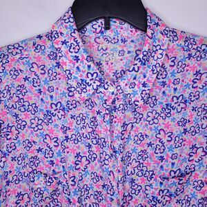 Lilly Pulitzer Linen Shirt XL Floral Sea View
